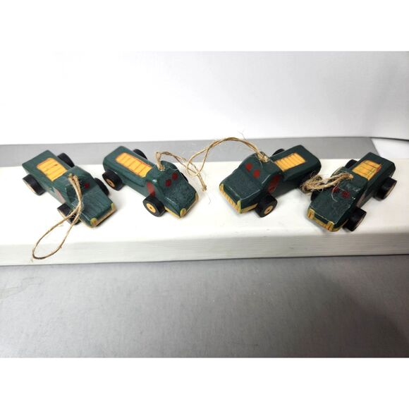 Vintage  Rustic Wood Truck  Ornaments 4 Handmade Hanging Painted Cabin - Picture 3 of 5